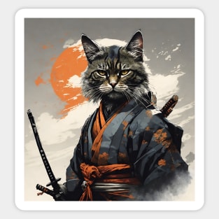 Japanese Neko Samurai Cat - Ninja Cat Art Sticker